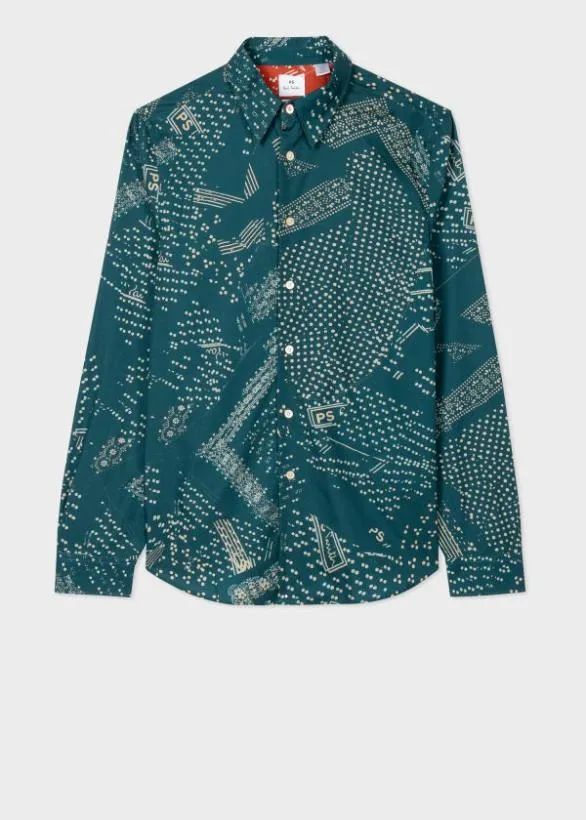 Paul Smith Shirts Teal 039Bandana039 Shirt Teal 8211 Mens