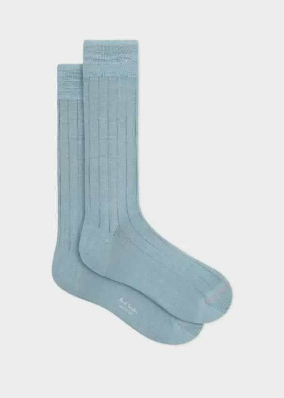 Paul Smith Socks CottonBlend Ribbed Socks Sky Blue 8211 Mens