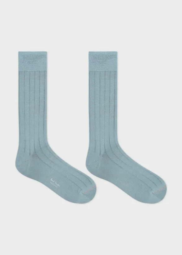 Paul Smith Socks CottonBlend Ribbed Socks Sky Blue 8211 Mens