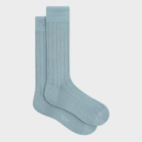 Paul Smith Socks CottonBlend Ribbed Socks Sky Blue 8211 Mens