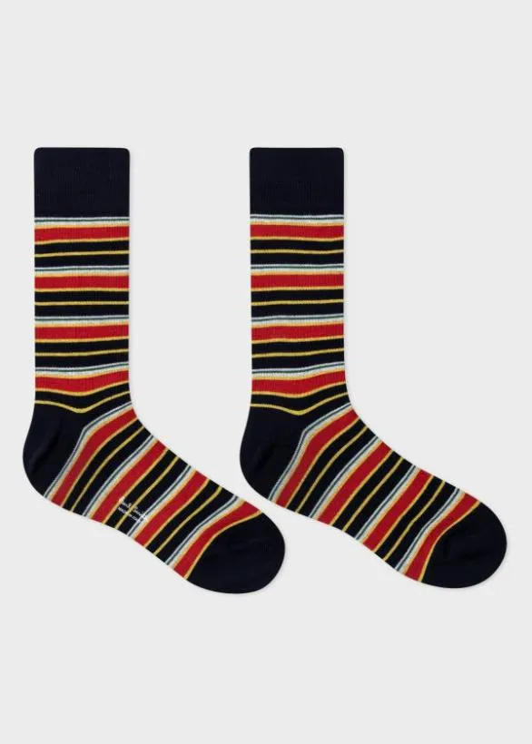 Paul Smith Socks Dark Navy And Red Stripe CottonBlend Socks Dark Navy 8211 Mens