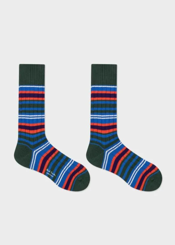 Paul Smith Socks Stripe CottonBlend Socks Blue 8211 Mens