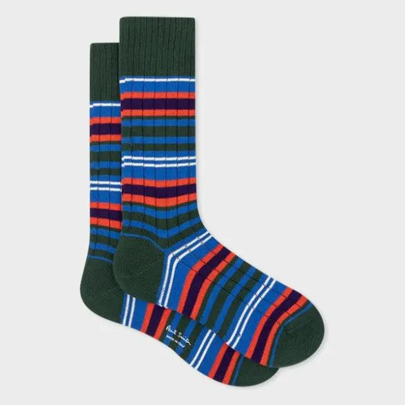 Paul Smith Socks Stripe CottonBlend Socks Blue 8211 Mens