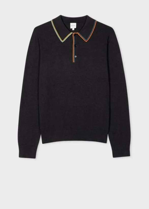 Paul Smith Sweaters 039Signature Stripe039 LongSleeve Polo Shirt Charcoal Grey 8211 Mens Paul Smith Sweaters 039Signature Stripe039 LongSleeve Polo Shirt Charcoal Grey 8211 Mens