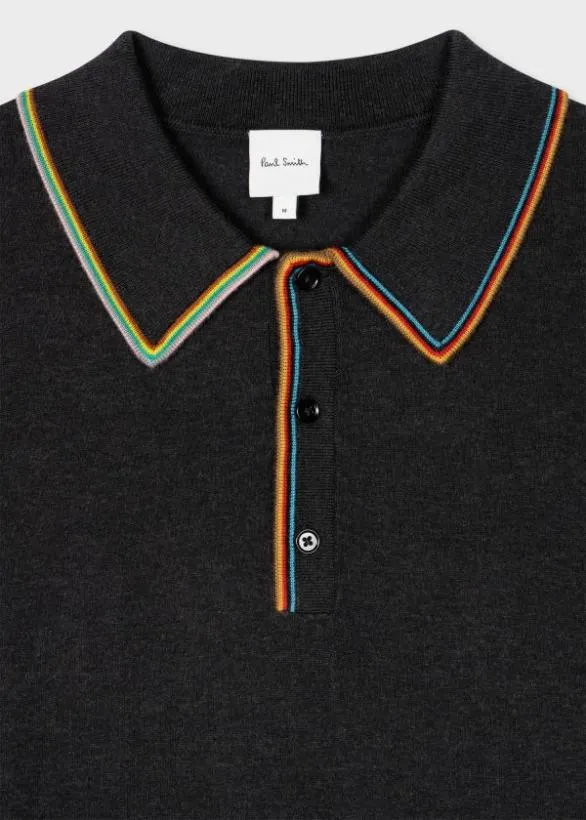 Paul Smith Sweaters 039Signature Stripe039 LongSleeve Polo Shirt Charcoal Grey 8211 Mens
