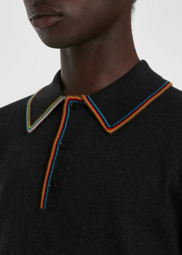 Paul Smith Sweaters 039Signature Stripe039 LongSleeve Polo Shirt Charcoal Grey 8211 Mens