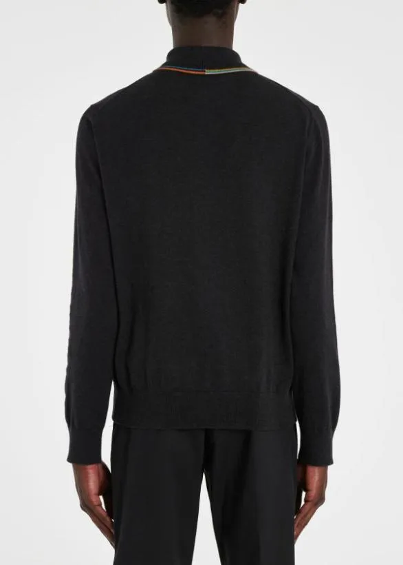 Paul Smith Sweaters 039Signature Stripe039 LongSleeve Polo Shirt Charcoal Grey 8211 Mens