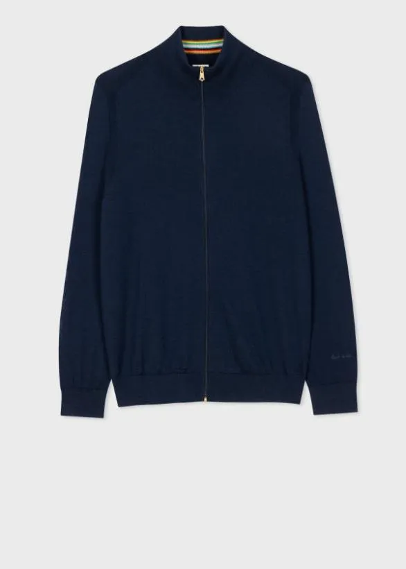 Paul Smith Sweaters Merino Wool Full Zip Cardigan Navy 8211 Mens