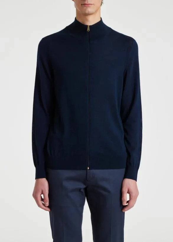 Paul Smith Sweaters Merino Wool Full Zip Cardigan Navy 8211 Mens