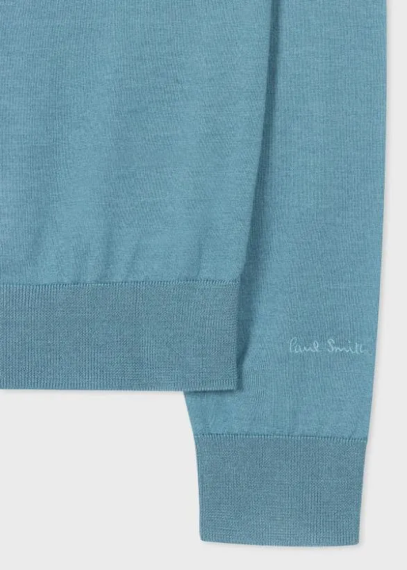 Paul Smith Sweaters Merino Wool VNeck Sweater Light Blue 8211 Mens