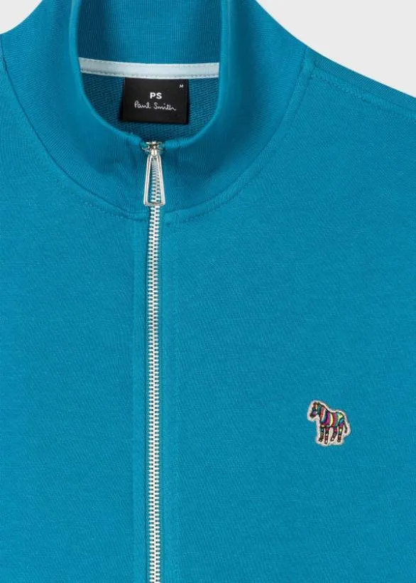 Paul Smith Sweatshirts and Hoodies Zebra Logo Organic Cotton Zip Sweatshirt Teal 8211 Mens