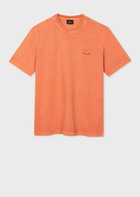Paul Smith TShirts Cotton 039Happy039 TShirt Orange 8211 Mens