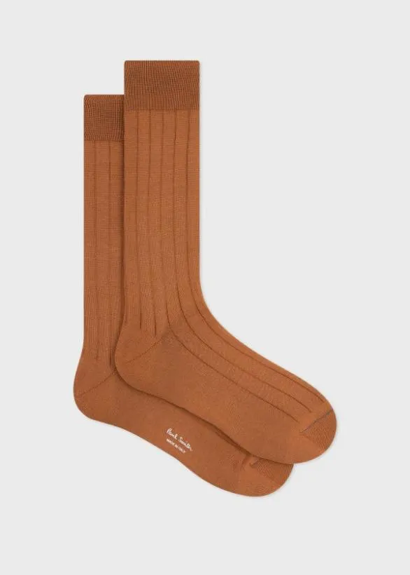 Paul Smith Tailoring CottonBlend Ribbed Socks Tan 8211 Mens