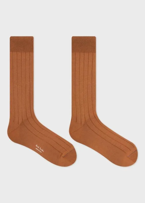 Paul Smith Tailoring CottonBlend Ribbed Socks Tan 8211 Mens