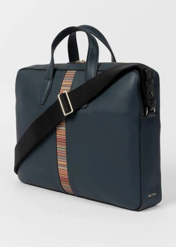 Paul Smith Tailoring Leather 039Signature Stripe039 Business Folio Blue 8211 Mens