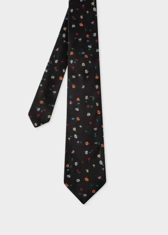 Paul Smith Ties 039Flower Letters039 Silk Tie Black 8211 Mens