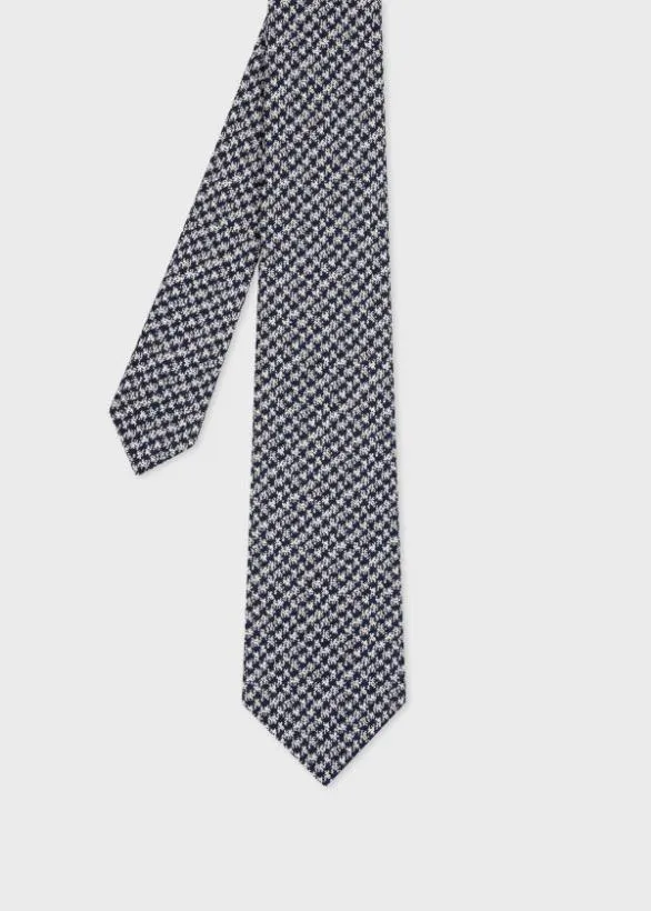 Paul Smith Ties SilkWool Check Tie Navy 8211 Mens
