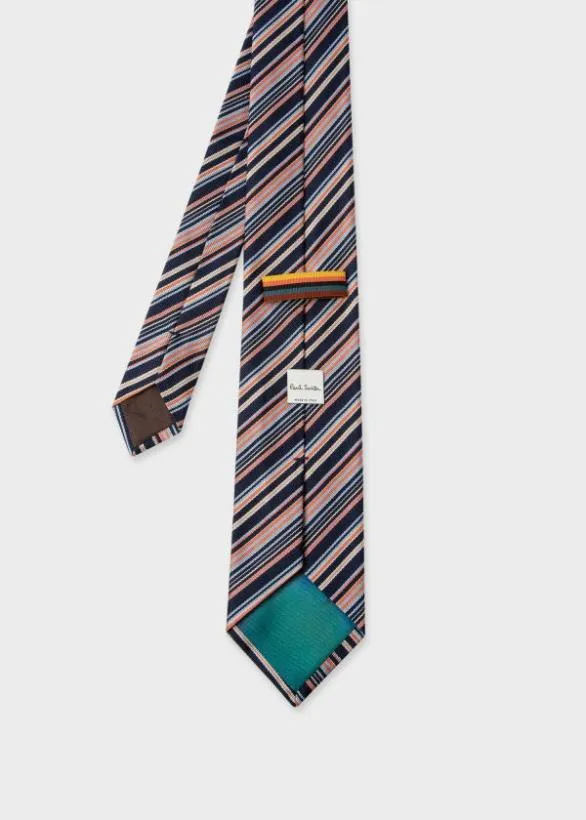 Paul Smith Ties Stripe Silk Tie Blue 8211 Mens