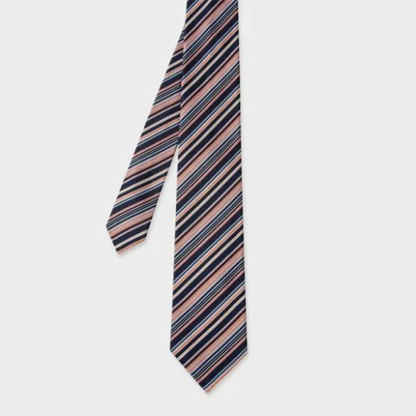 Paul Smith Ties Stripe Silk Tie Blue 8211 Mens