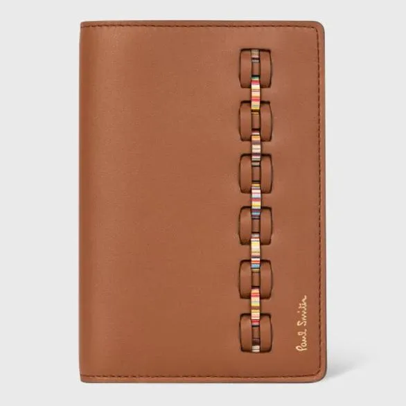 Paul Smith Wallets Woven Front Calf Leather Passport Cover Wallet Brown 8211 Mens