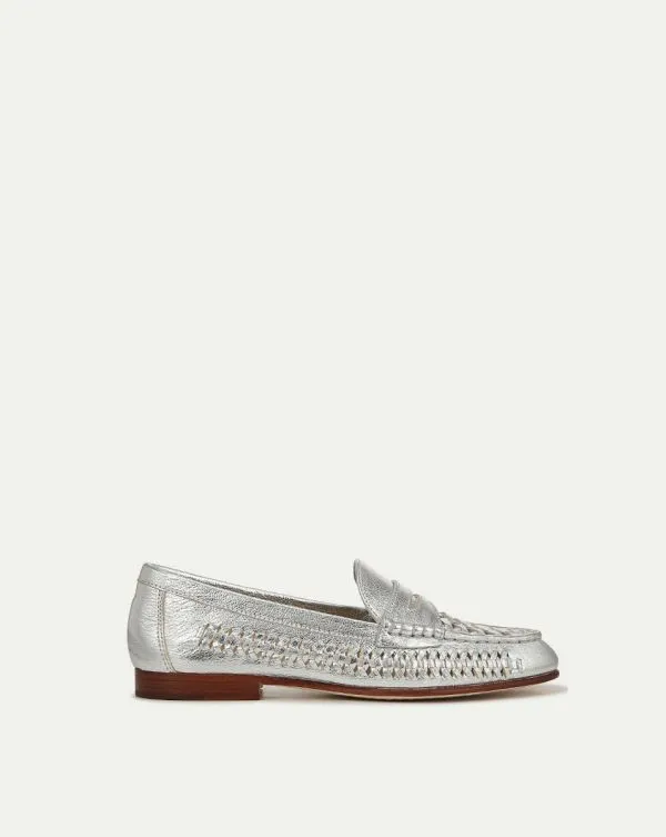 Penny Woven Metallic Leather Loafer Silver Women Veronica Beard Shoes