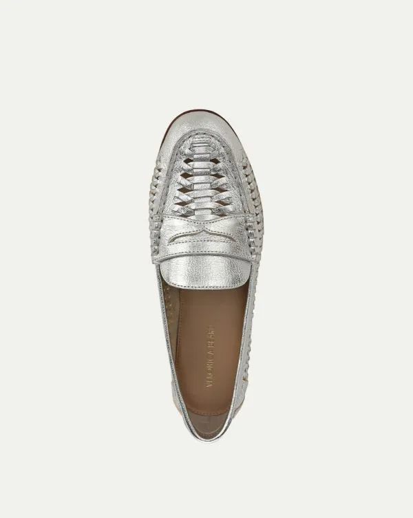 Penny Woven Metallic Leather Loafer Silver Women Veronica Beard Shoes