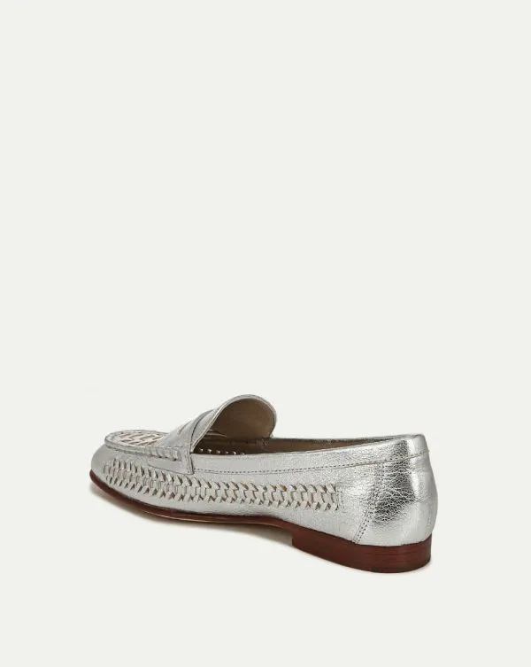Penny Woven Metallic Leather Loafer Silver Women Veronica Beard Shoes