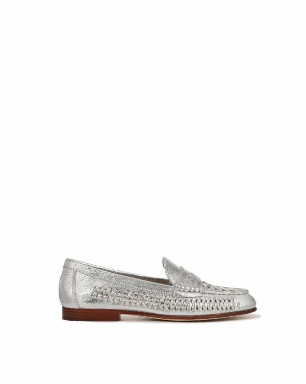 Penny Woven Metallic Leather Loafer Silver Women Veronica Beard Shoes