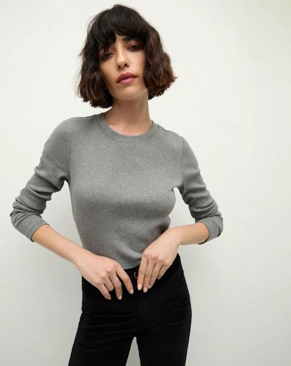 Pruitt LongSleeve Tee Medium Heather Grey Women Veronica Beard Tops