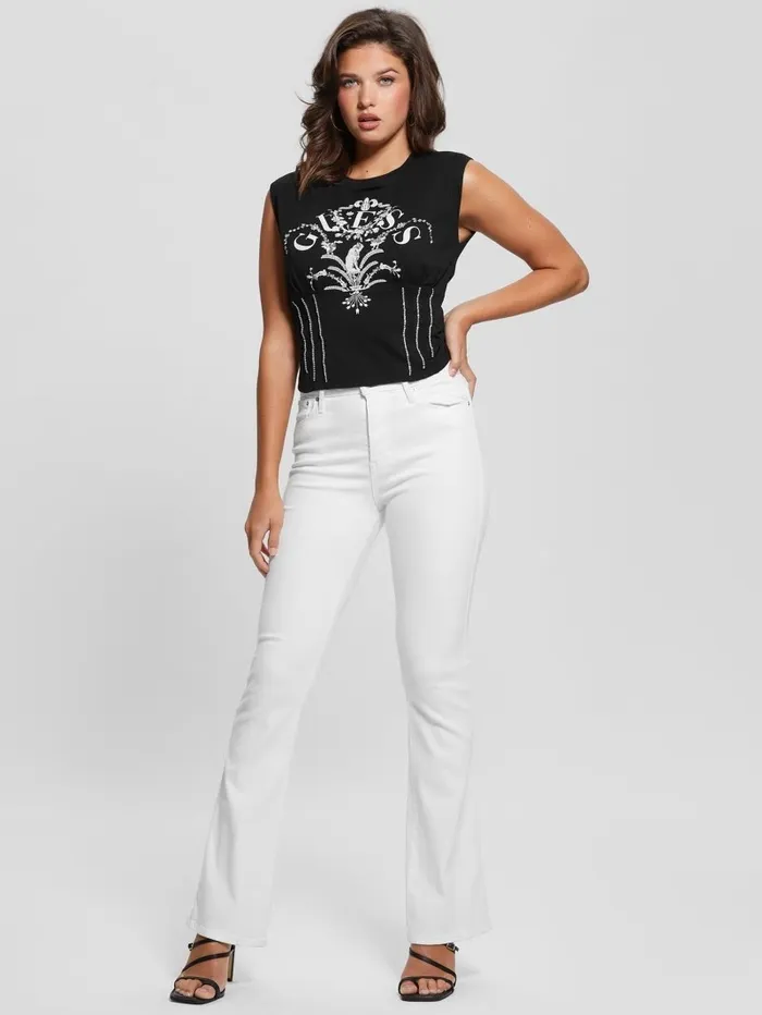 Queen Graphic Corset Tee Black Women Tops GUESS Queen Graphic Corset Tee Black Women Tops GUESS