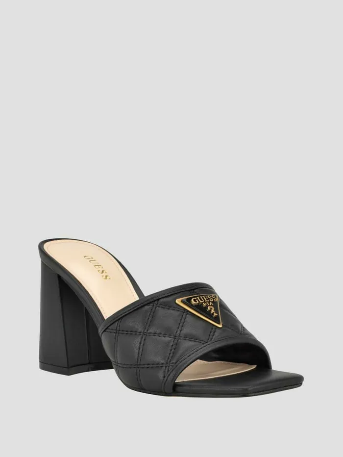 Quilted Block Metallic Heels Black 001 Sandals GUESS Women