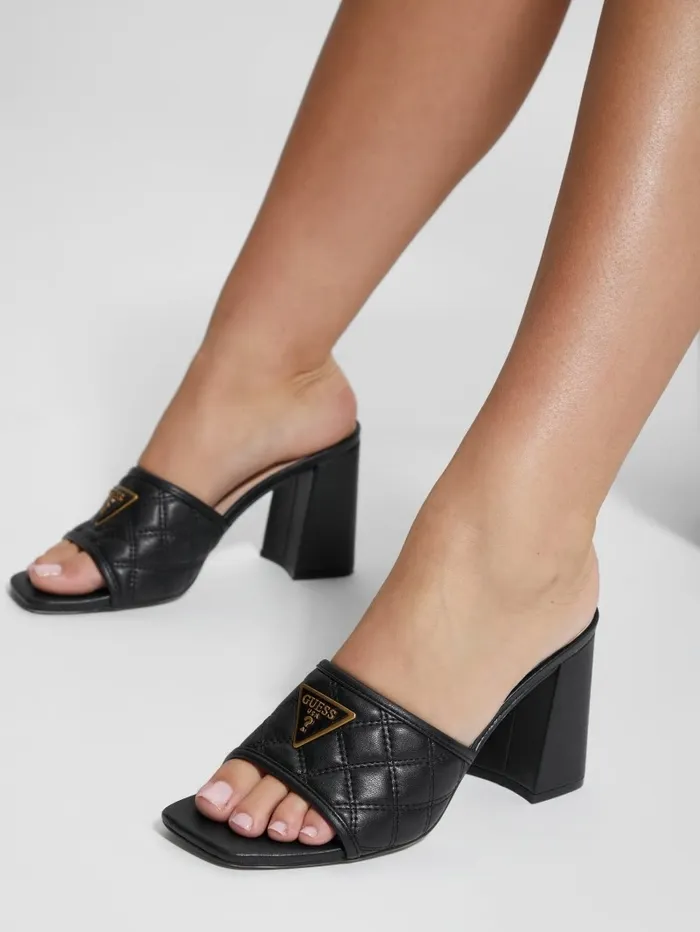 Quilted Block Metallic Heels Black 001 Sandals GUESS Women Quilted Block Metallic Heels Black 001 Sandals GUESS Women