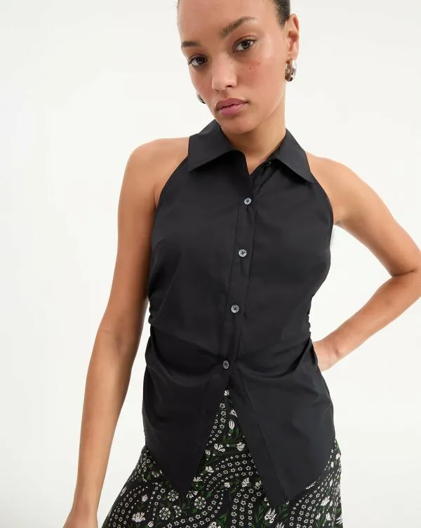 Regina Sleeveless ButtonDown Shirt Black Women Veronica Beard Tops