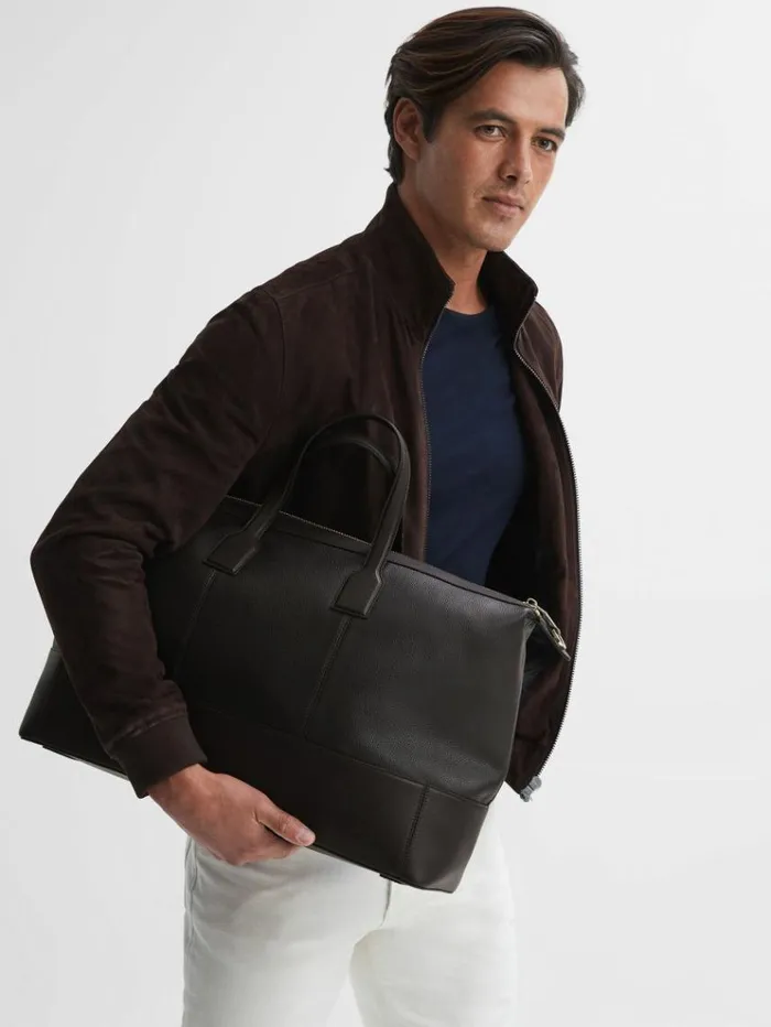 REISS Bags Men Leather Holdall Chocolate