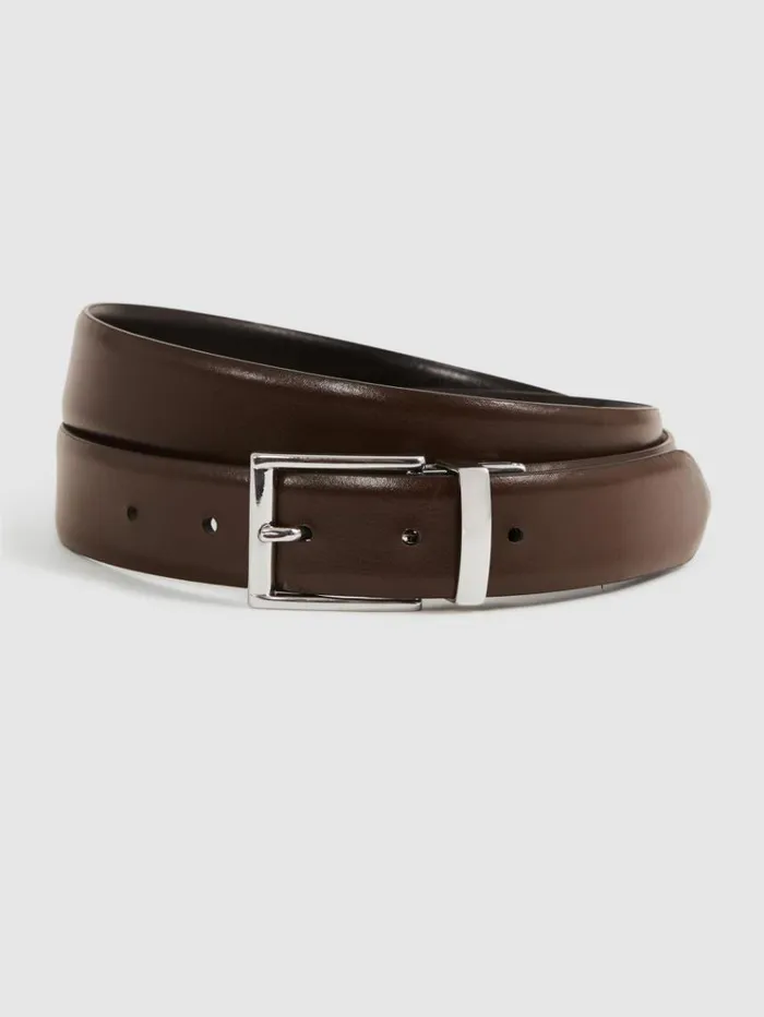 REISS Belts Men Reversible Leather Belt Blackdark Brown