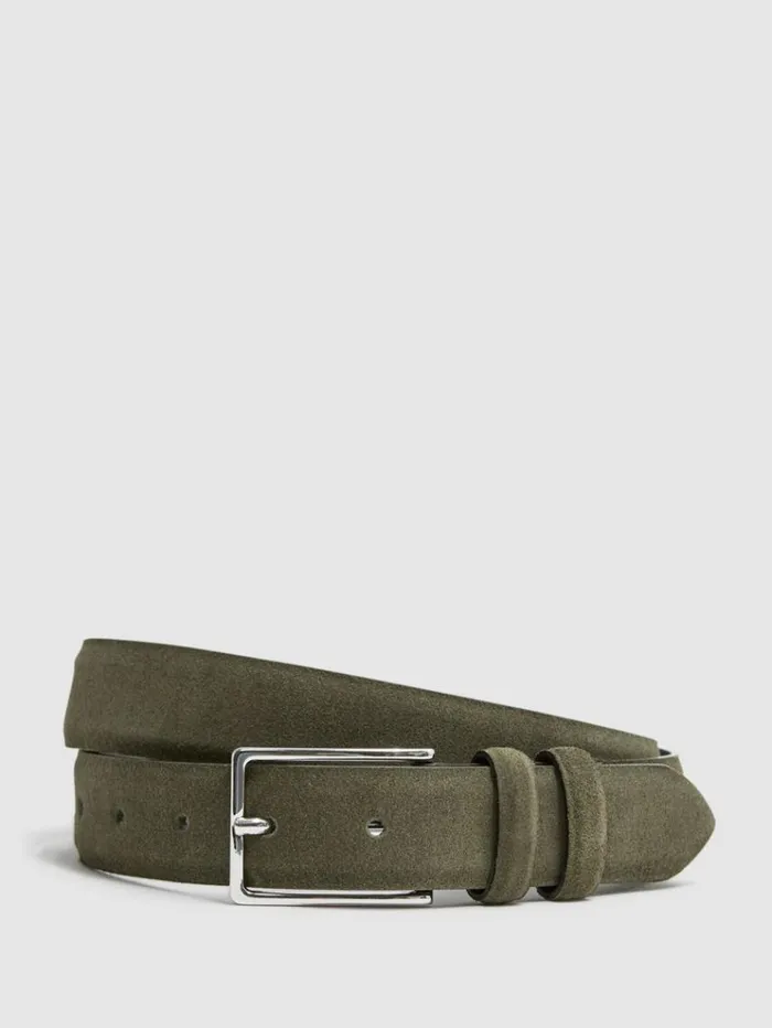 REISS Belts Men Suede Belt Khaki