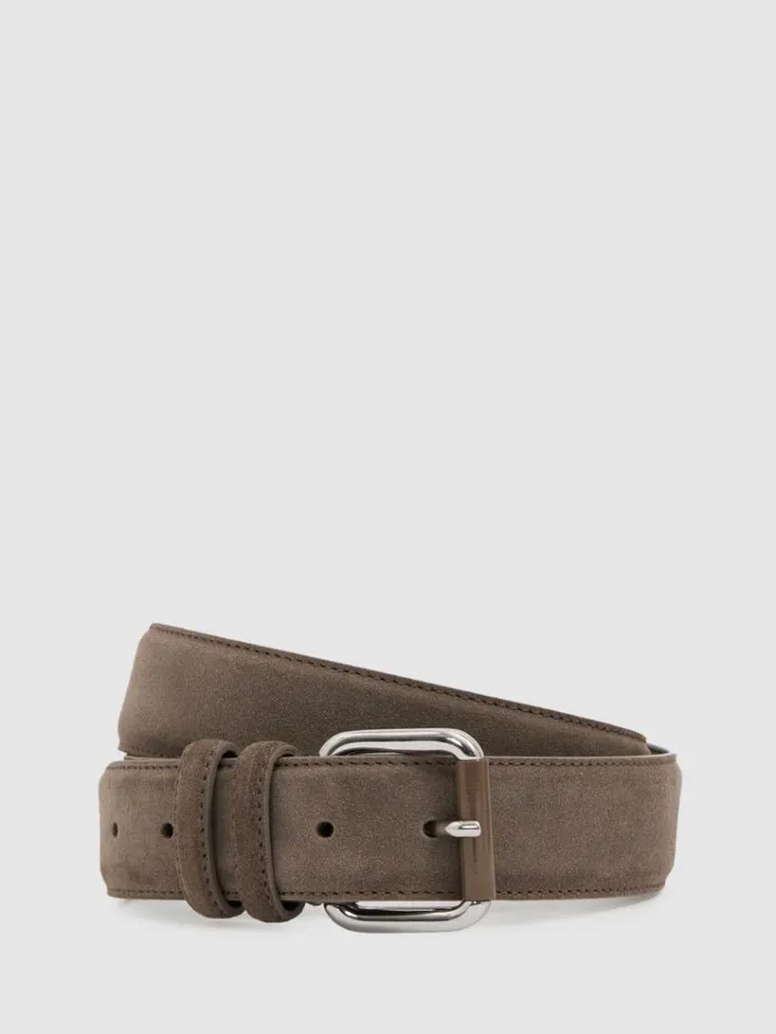 REISS Belts Men Suede Roller Bar Belt Taupe Brown