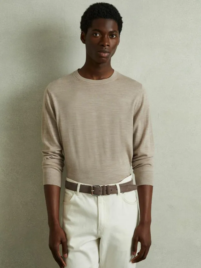 REISS Belts Men Suede Roller Bar Belt Taupe Brown