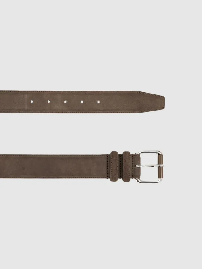 REISS Belts Men Suede Roller Bar Belt Taupe Brown