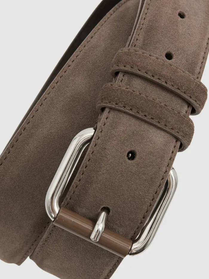 REISS Belts Men Suede Roller Bar Belt Taupe Brown