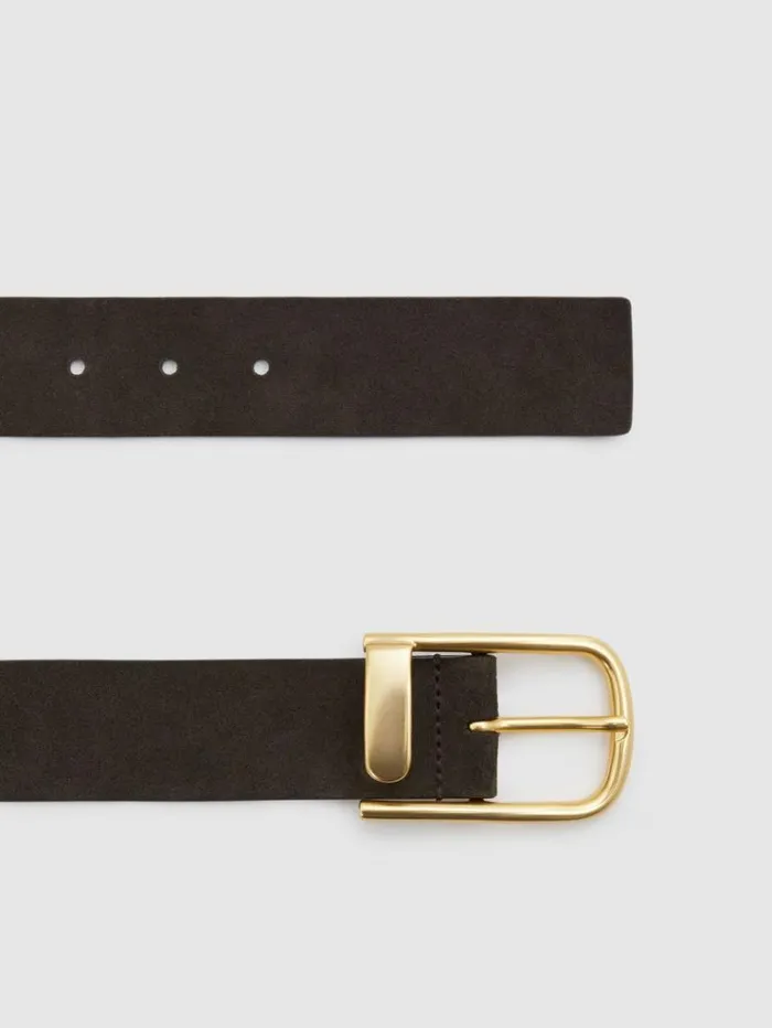 REISS Belts Women Leather Half Keeper Belt Chocolate