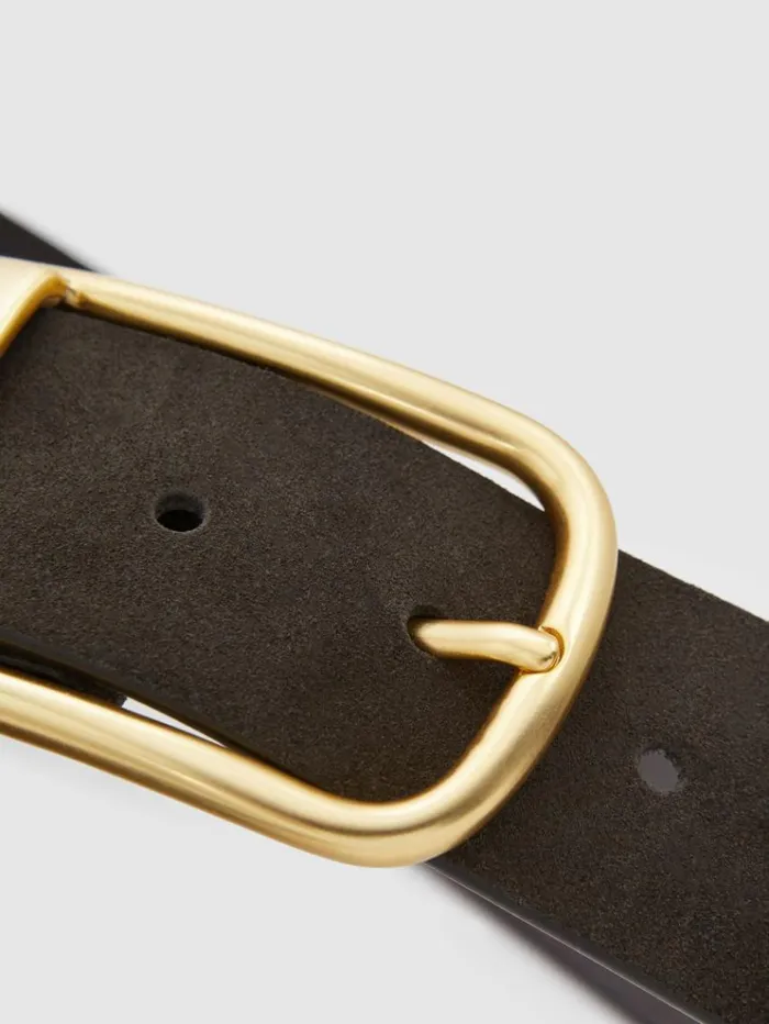 REISS Belts Women Leather Half Keeper Belt Chocolate
