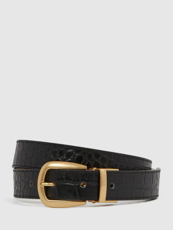 REISS Belts Women Reversible Leather Belt Blackcamel