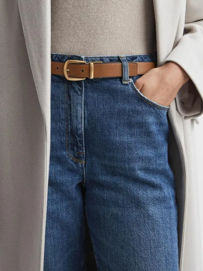 REISS Belts Women Reversible Leather Belt Blackcamel