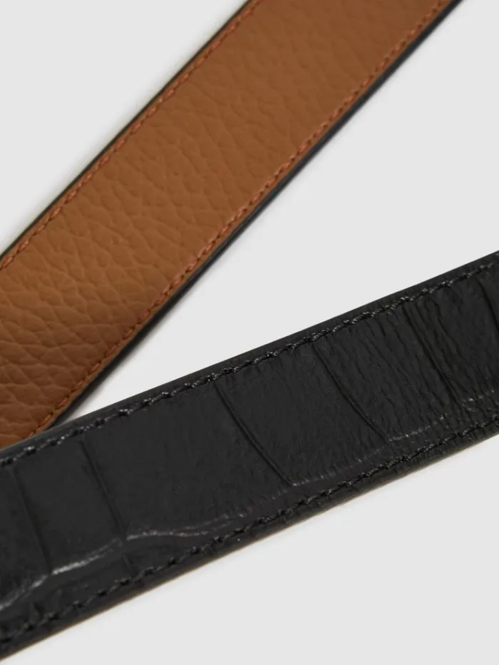 REISS Belts Women Reversible Leather Belt Blackcamel