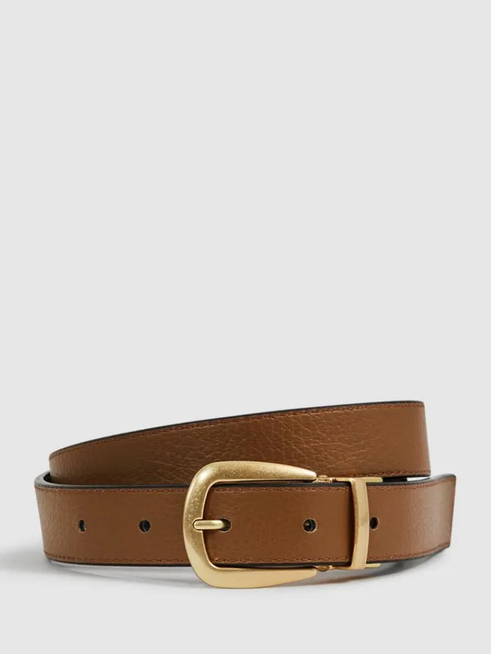 REISS Belts Women Reversible Leather Belt Blackcamel