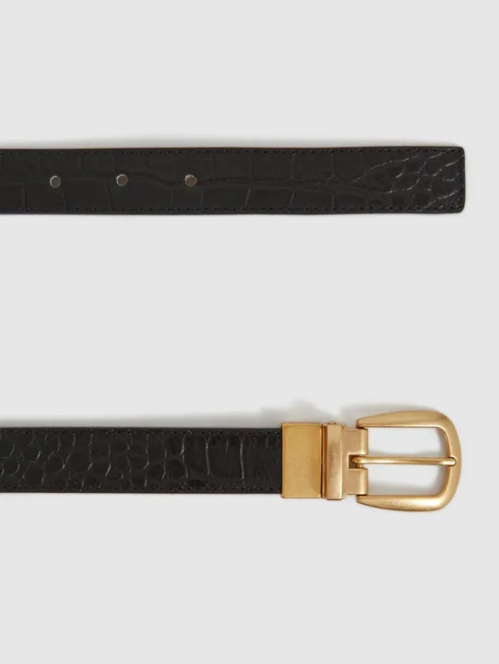 REISS Belts Women Reversible Leather Belt Blackcamel