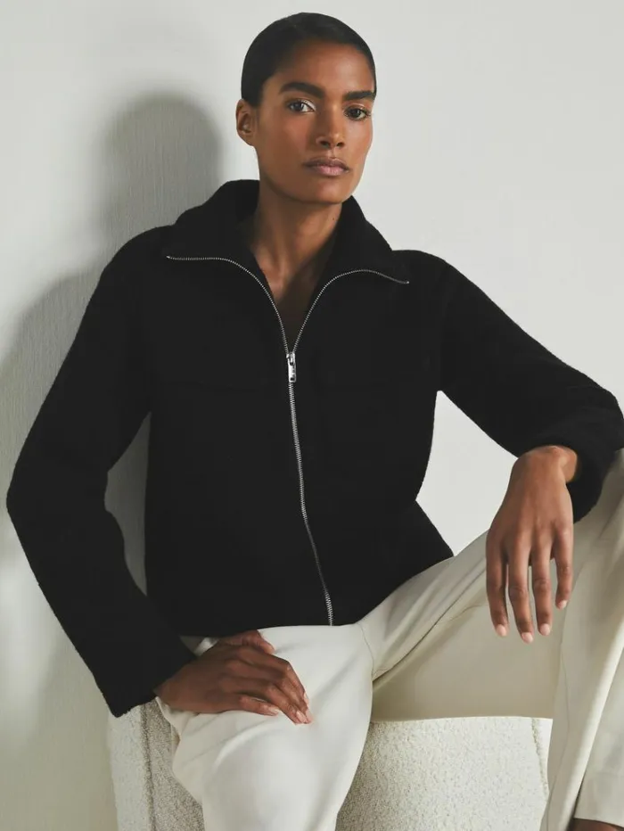 REISS Blazers and Jackets Women Reiss Les 100 Ciels BoiledWool Boucl Jacket Black