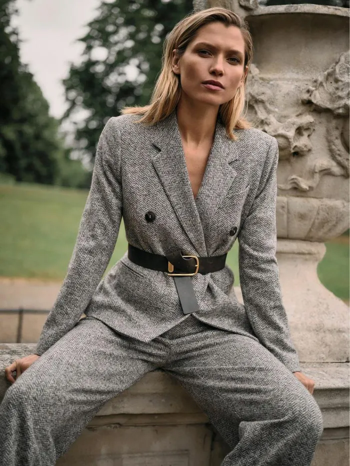 REISS Blazers and Jackets Women Wool And CottonBlend Tweed Suit Jacket Grey