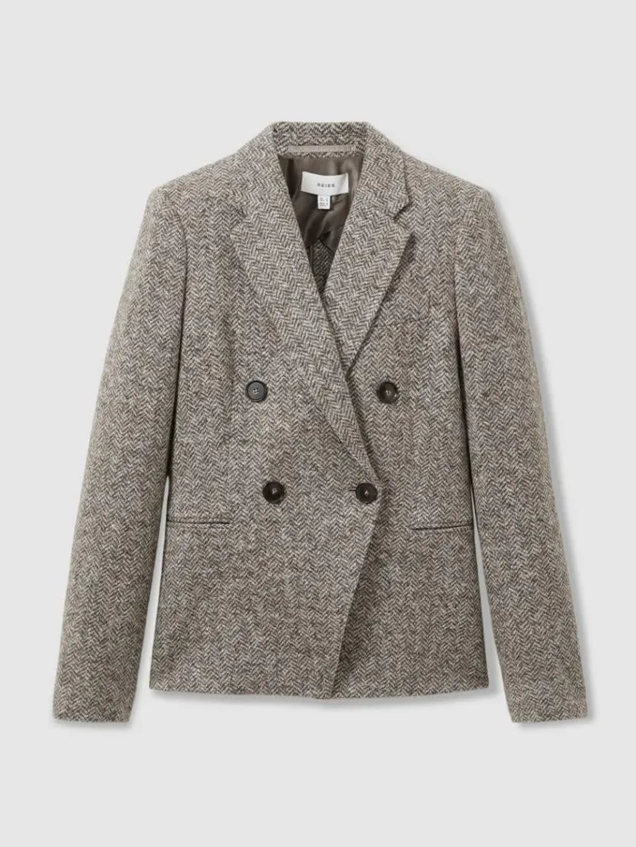 REISS Blazers and Jackets Women Wool And CottonBlend Tweed Suit Jacket Grey